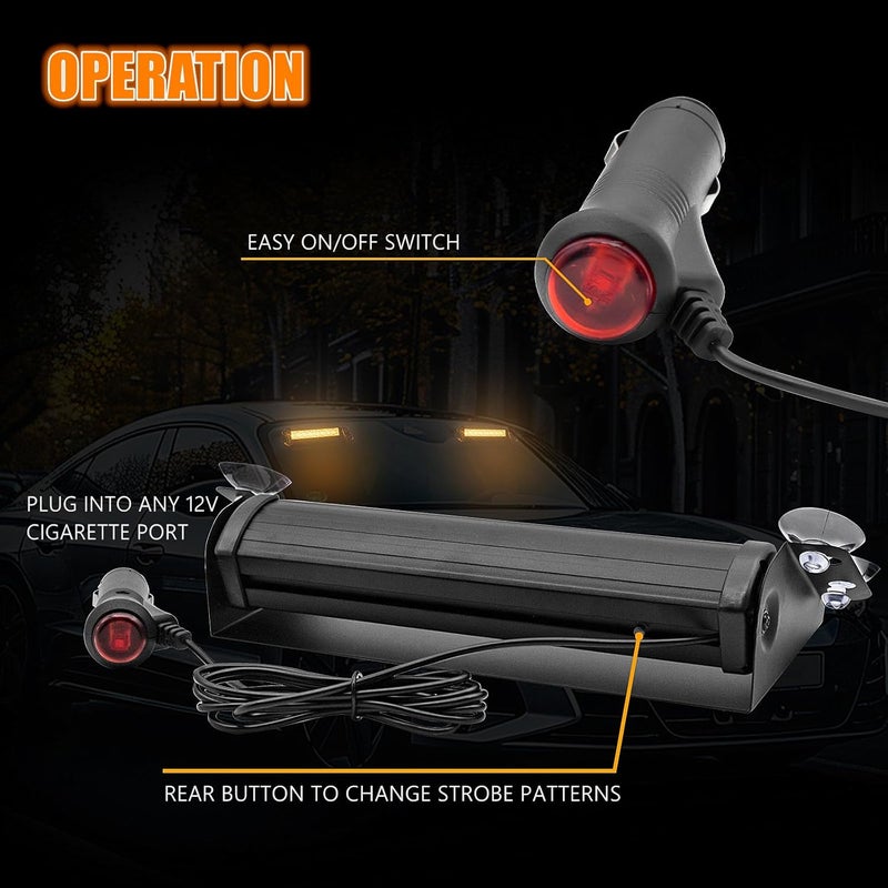 NWpangu LED Dash Emergency Strobe Lights Interior Windshield Yellow Flashing Warning Light Bar w/Suction Cups for Police Law Enforcement Construction Vehicles Trucks. - Image 4